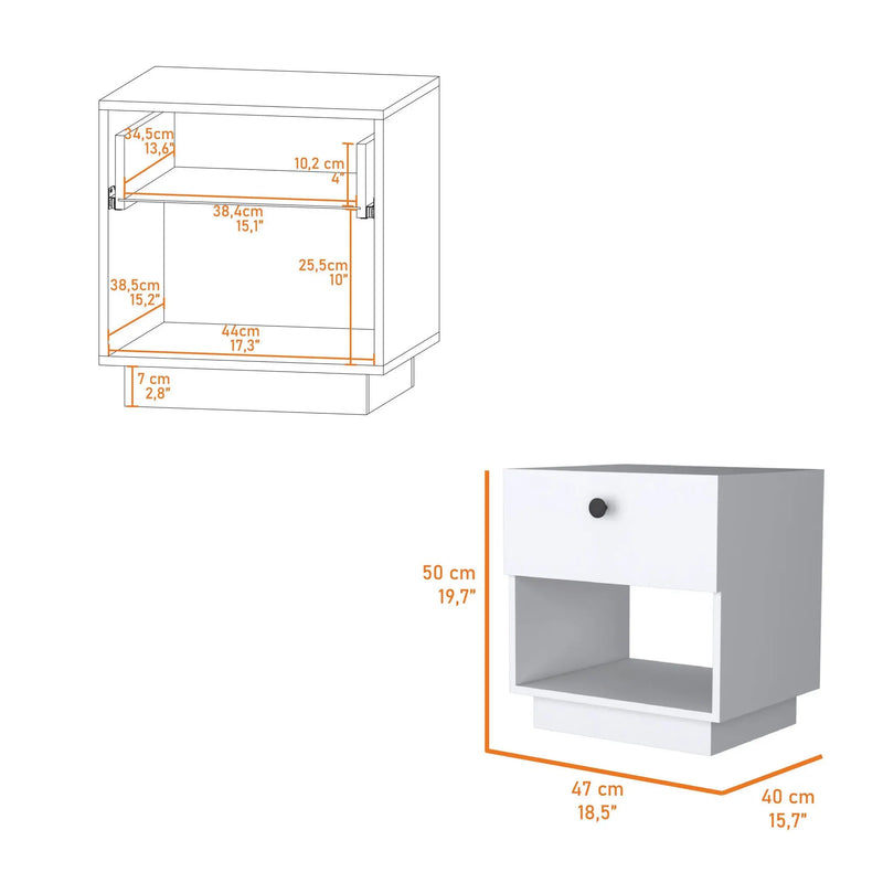 20" White Wood One Drawer Nightstand with Integrated Tech Homeroots Bed & Bath