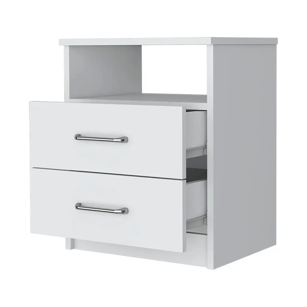 20" White Wood Two Drawer Nightstand Homeroots Bed & Bath