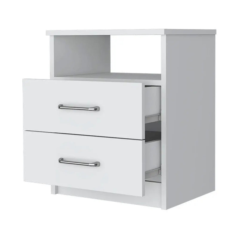 20" White Wood Two Drawer Nightstand Homeroots Bed & Bath