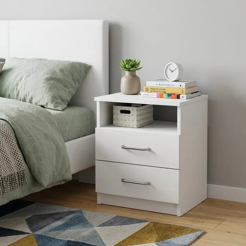 20" White Wood Two Drawer Nightstand Homeroots Bed & Bath