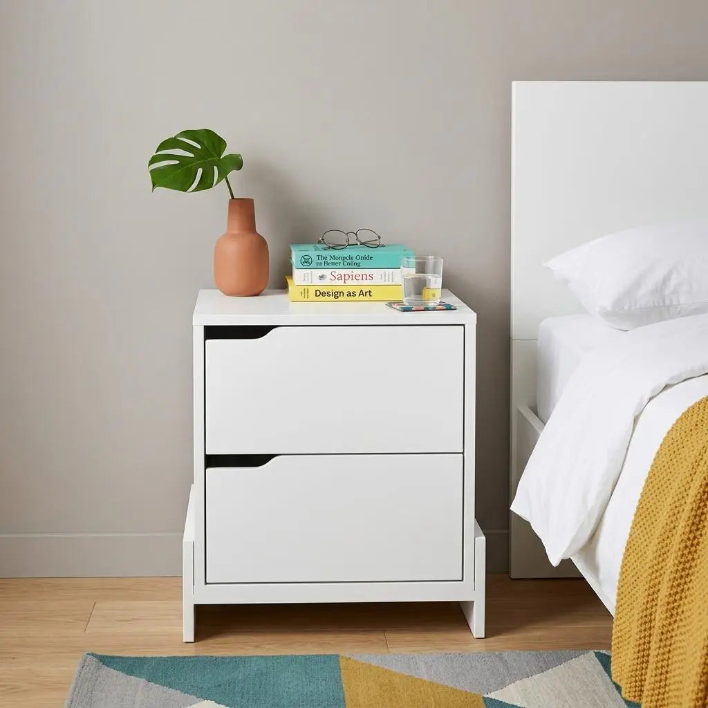 20" White Wood Two Drawer Nightstand Homeroots Bed & Bath
