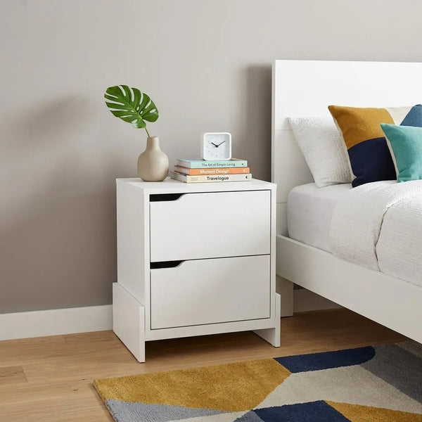 20" White Wood Two Drawer Nightstand Homeroots Bed & Bath