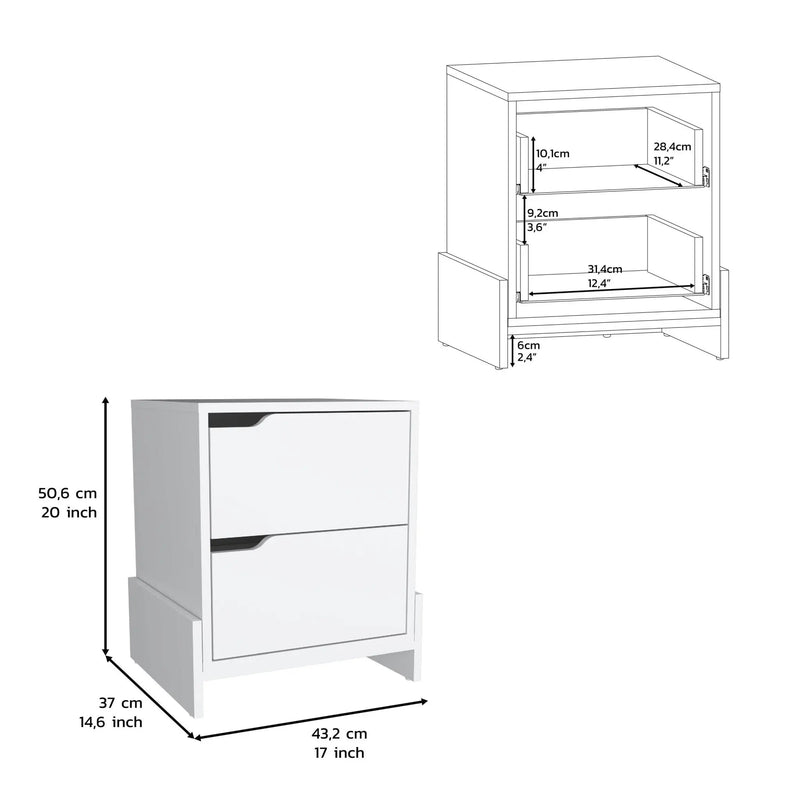 20" White Wood Two Drawer Nightstand Homeroots Bed & Bath