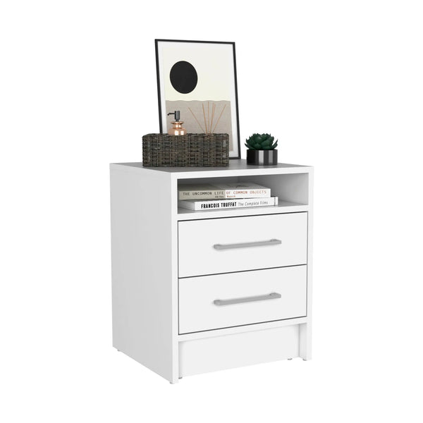 20" White Wood Two Drawer Nightstand Homeroots Bed & Bath