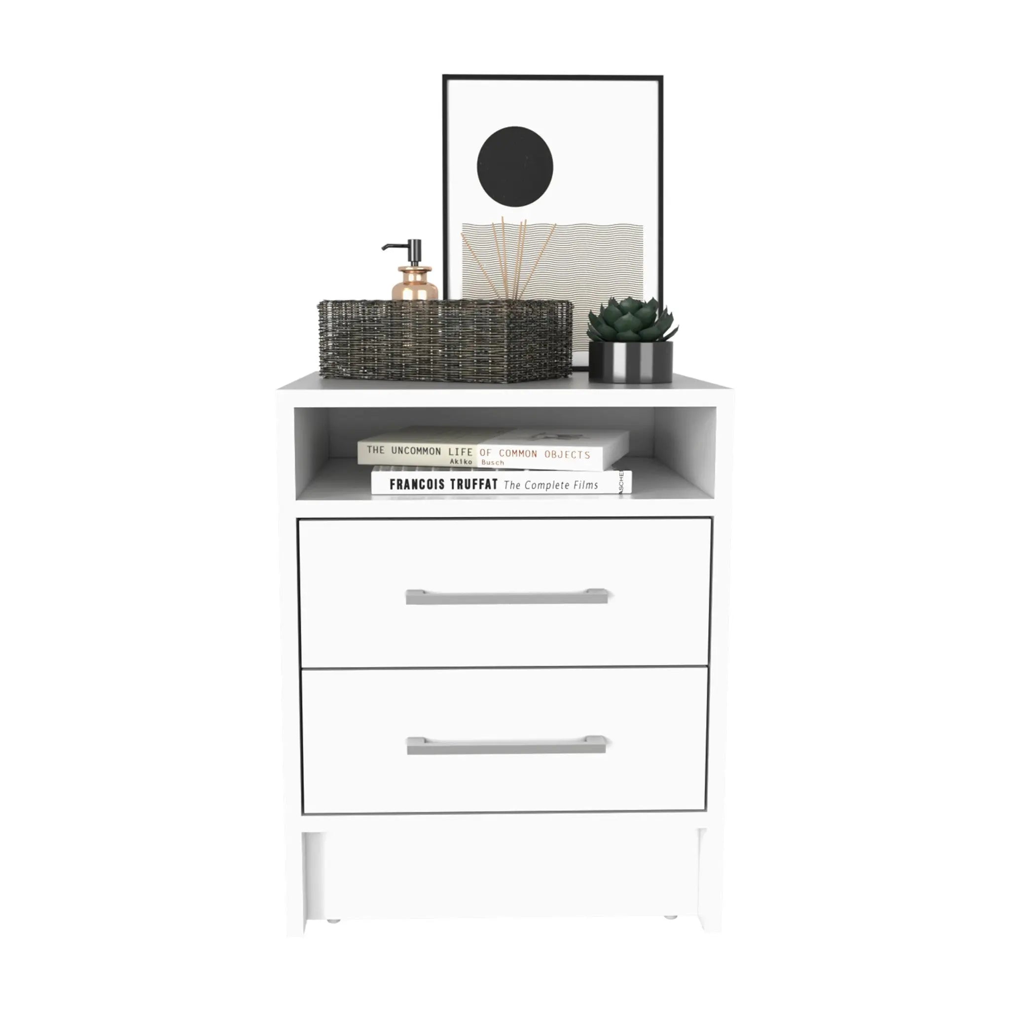 20" White Wood Two Drawer Nightstand Homeroots Bed & Bath