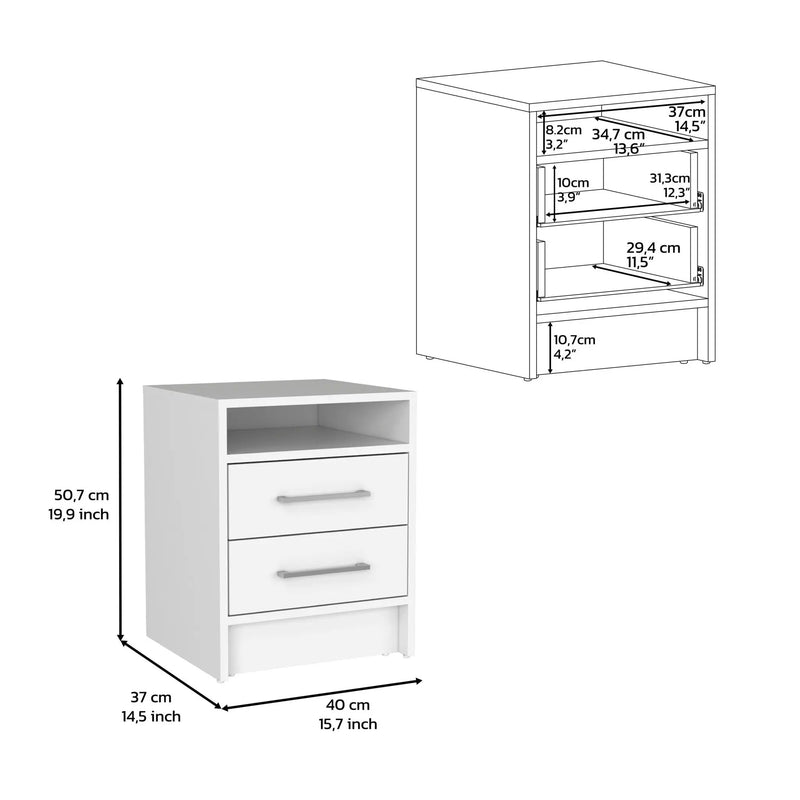20" White Wood Two Drawer Nightstand Homeroots Bed & Bath