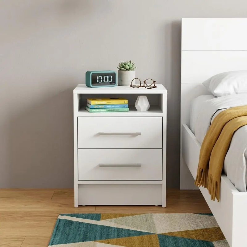 20" White Wood Two Drawer Nightstand Homeroots Bed & Bath