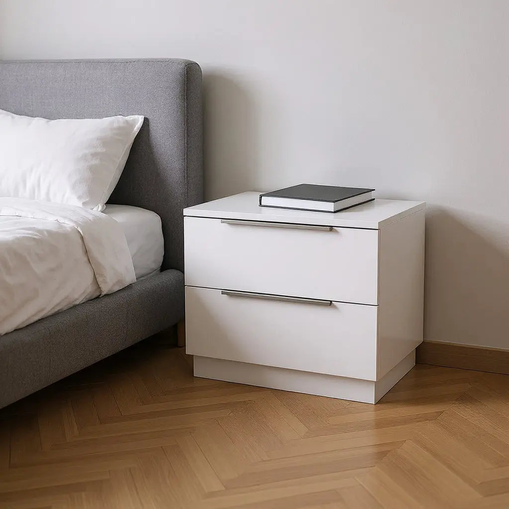 20" White Wood Two Drawer Nightstand Homeroots Bed & Bath