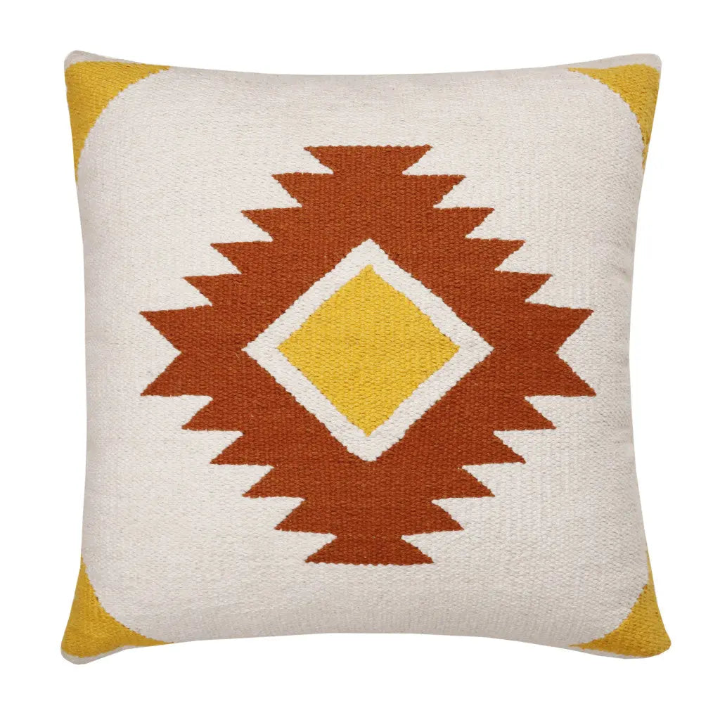 20" White Yellow And Red Striped Cotton Throw Pillow Cover Homeroots Home Decor