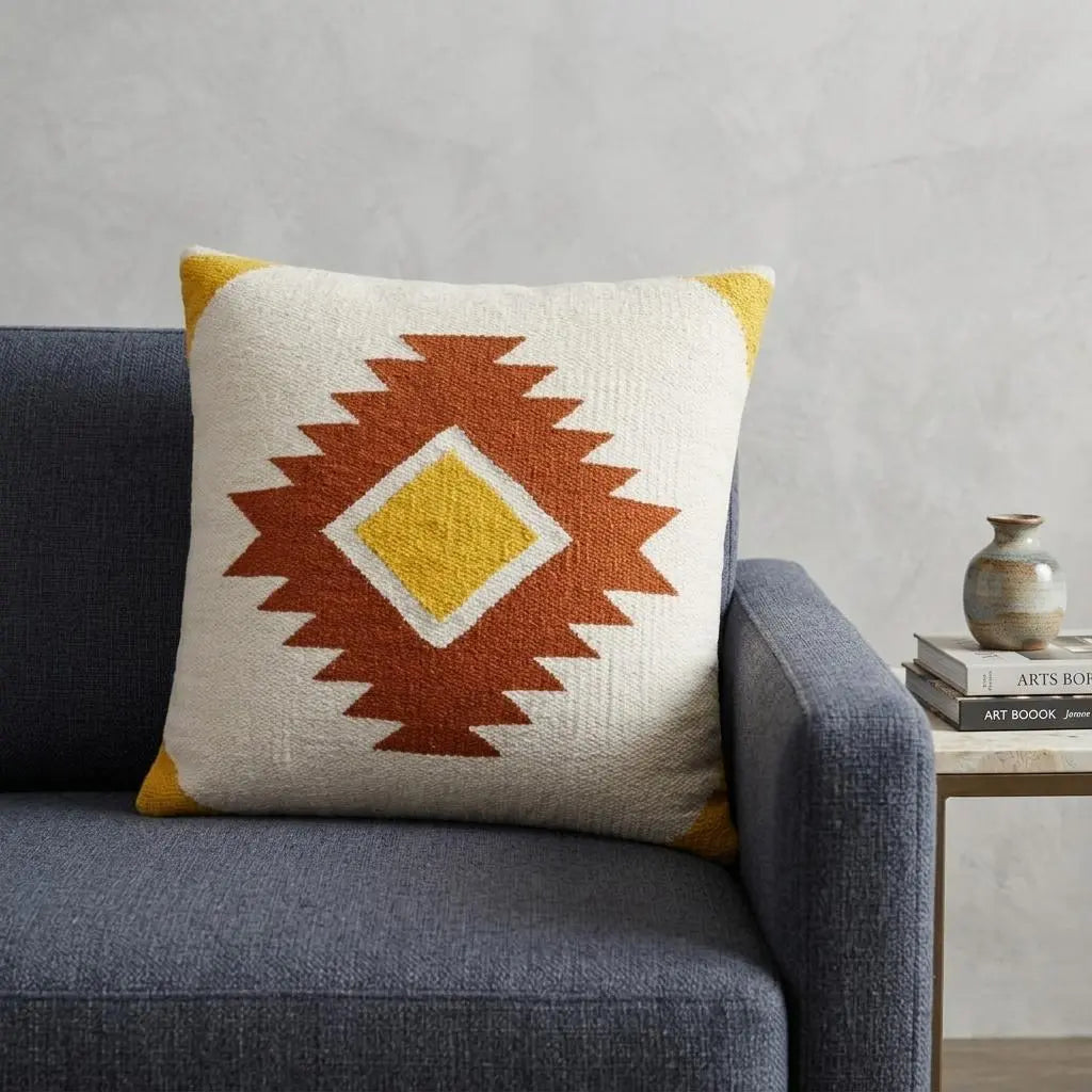 20" White Yellow And Red Striped Cotton Throw Pillow Cover Homeroots Home Decor