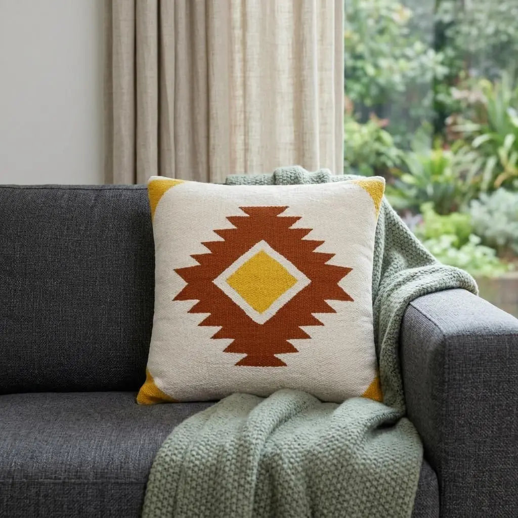 20" White Yellow And Red Striped Cotton Throw Pillow Homeroots Home Decor