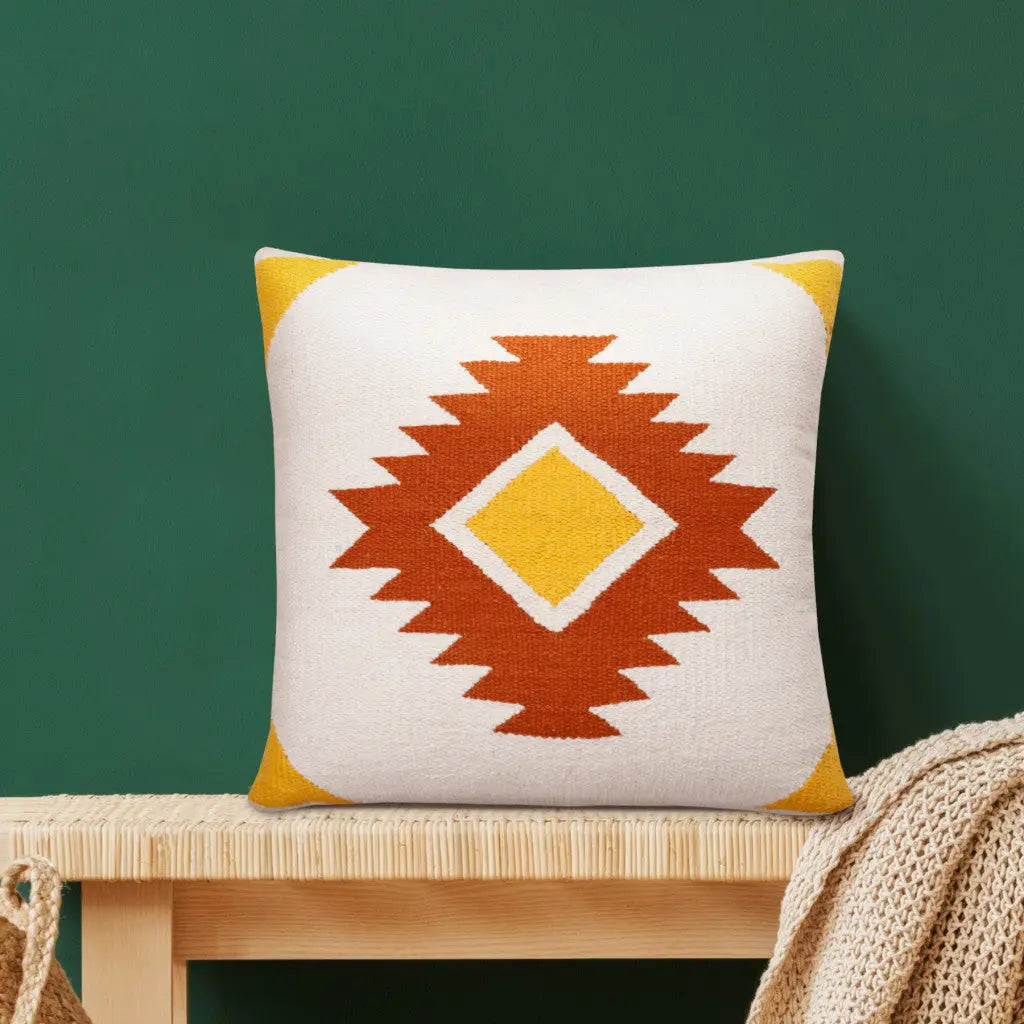 20" White Yellow And Red Striped Cotton Throw Pillow Homeroots Home Decor