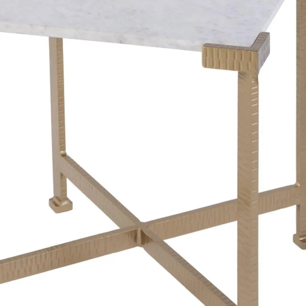 20" White and Gold Distressed Marble and Iron Square End Table - GreatEagleInc