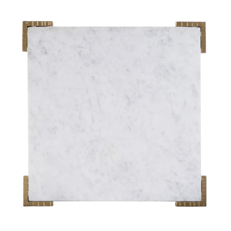 20" White and Gold Distressed Marble and Iron Square End Table - GreatEagleInc