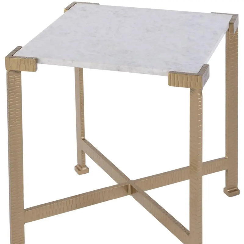 20" White and Gold Distressed Marble and Iron Square End Table - GreatEagleInc
