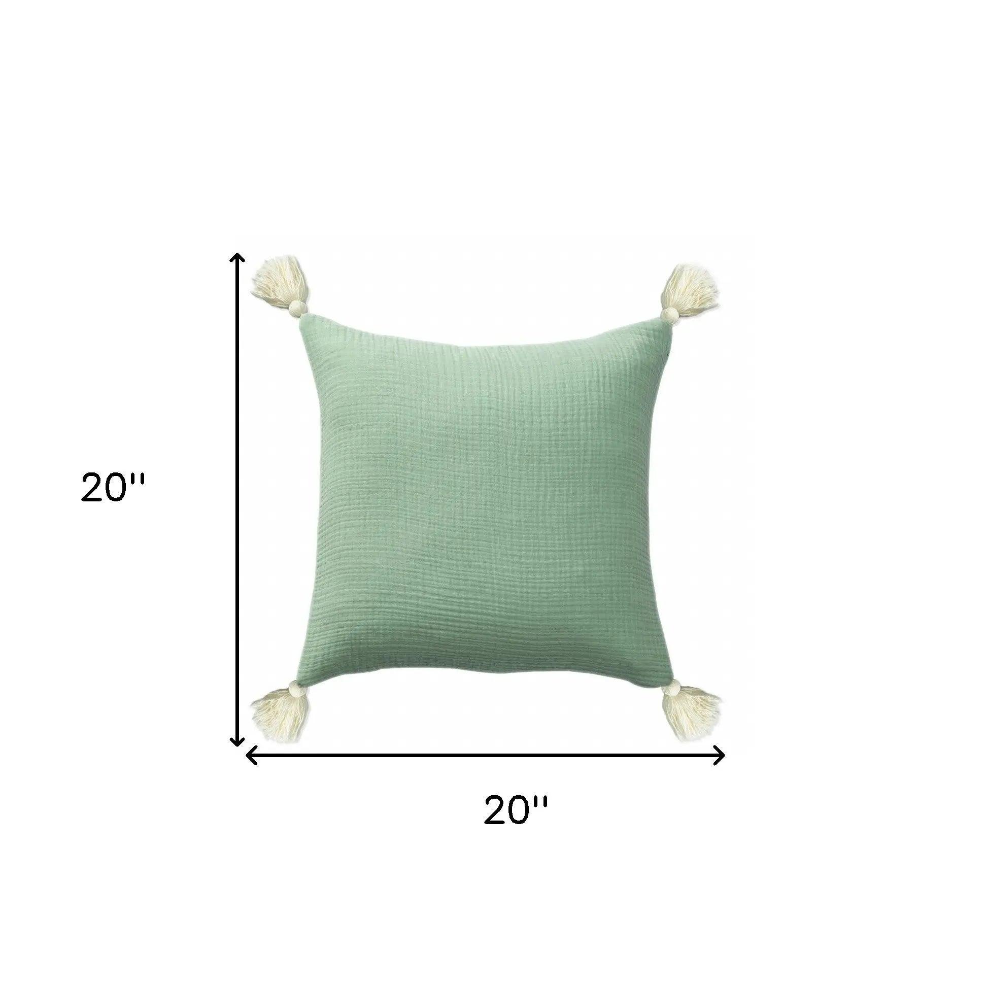 20" X 20" Green And Ivory 100% Cotton Zippered Pillow Homeroots Home Decor