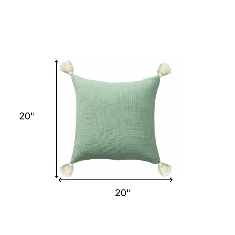20" X 20" Green And Ivory 100% Cotton Zippered Pillow Homeroots Home Decor