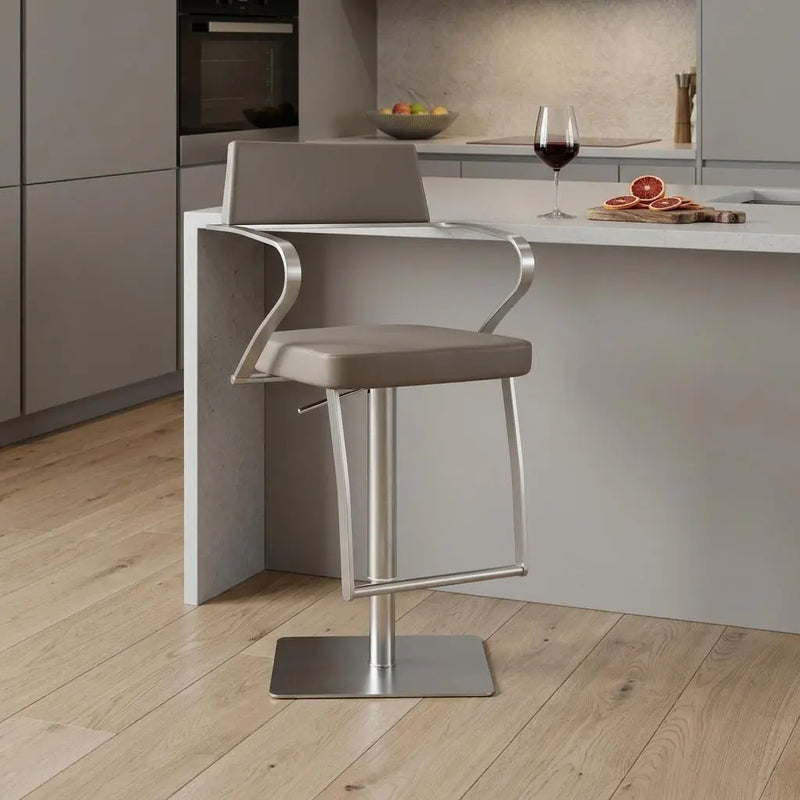 21 " Taupe And Silver Stainless Steel Bar Chair Homeroots Living Room
