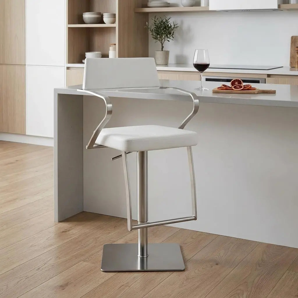 21 " White And Silver Stainless Steel Bar Chair Homeroots Living Room