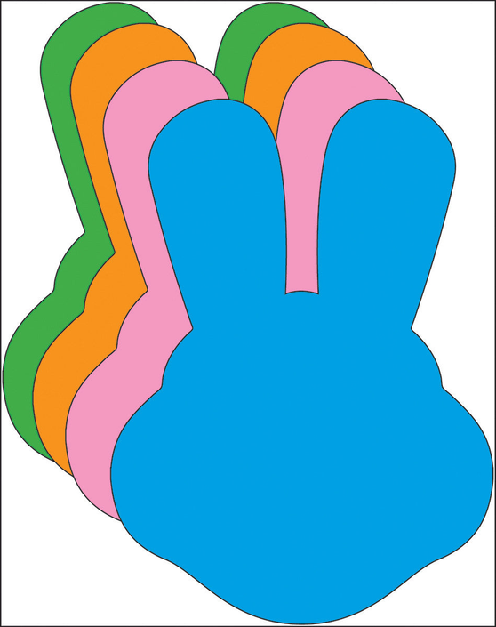 Colorful bunny cut-out with bright blue silhouette and layered multicolor outlines
