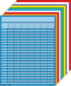 Stack of vertical charts with colored edges and blue grid pattern