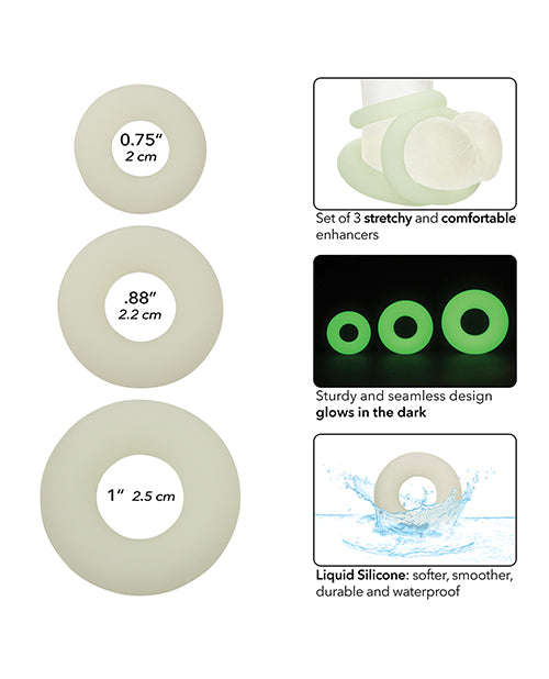 Alpha Liquid Silicone Glow in the Dark Cock Ring - Set of 3 - GreatEagleInc