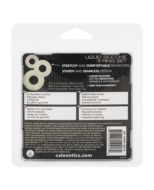 Alpha Liquid Silicone Glow in the Dark Cock Ring - Set of 3 - GreatEagleInc