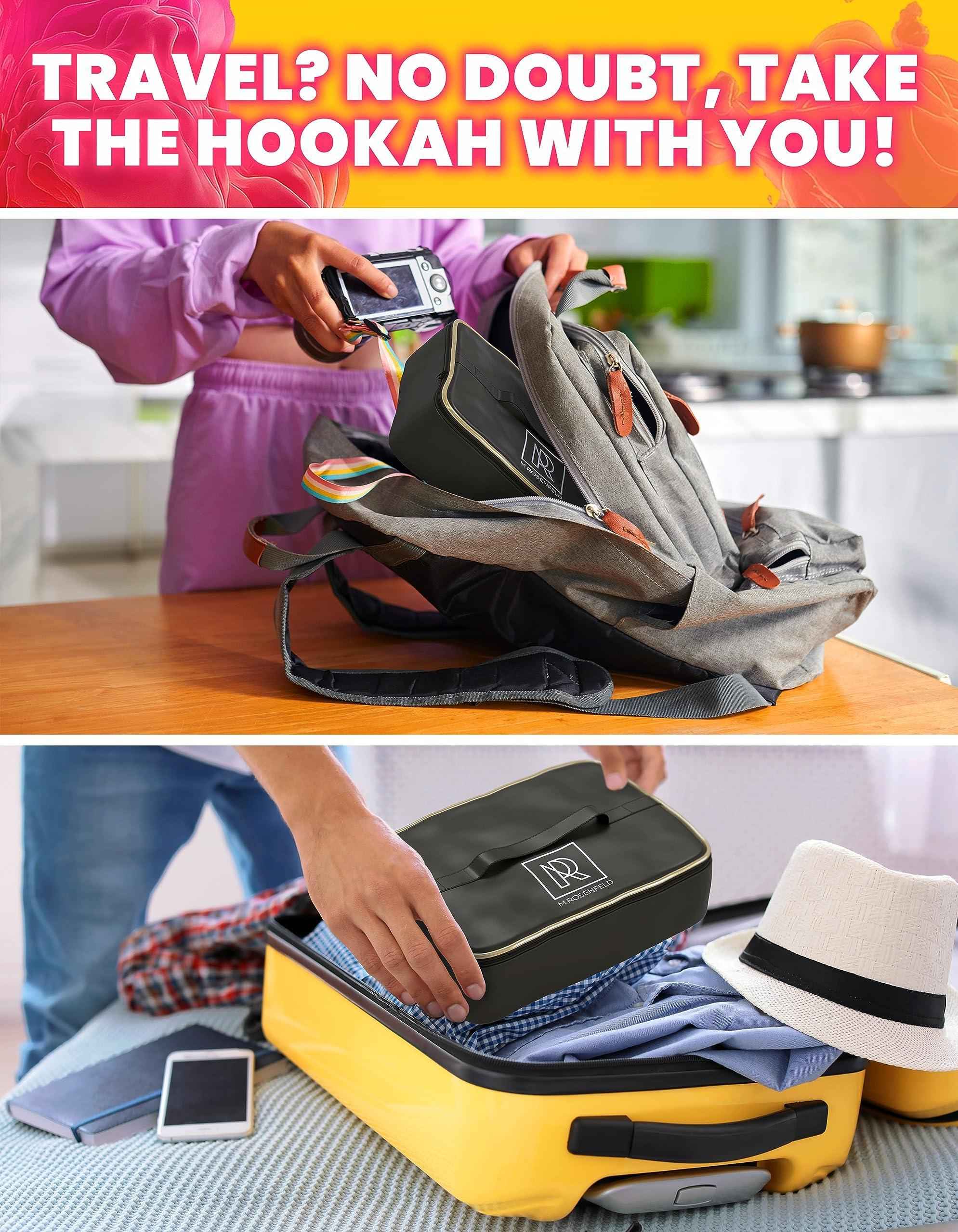 M. ROSENFELD Portable White Hookah Set With Everything And Bag   Premium White Small Hookah Set For Travel Flat Hookah Box Hookah Set With Charcoal Holder   Travel Hookah Set With Everything