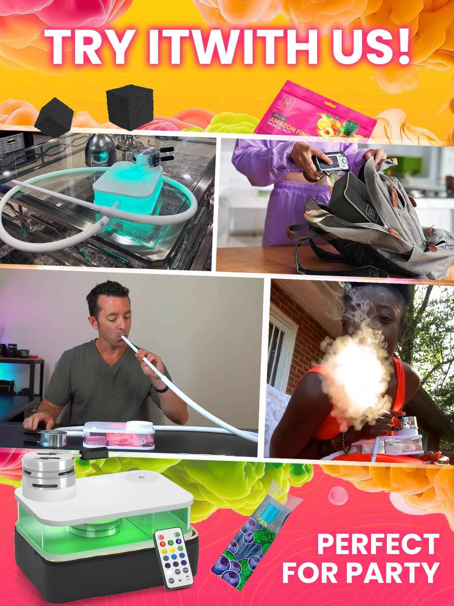 M. ROSENFELD Portable White Hookah Set With Everything And Bag   Premium White Small Hookah Set For Travel Flat Hookah Box Hookah Set With Charcoal Holder   Travel Hookah Set With Everything