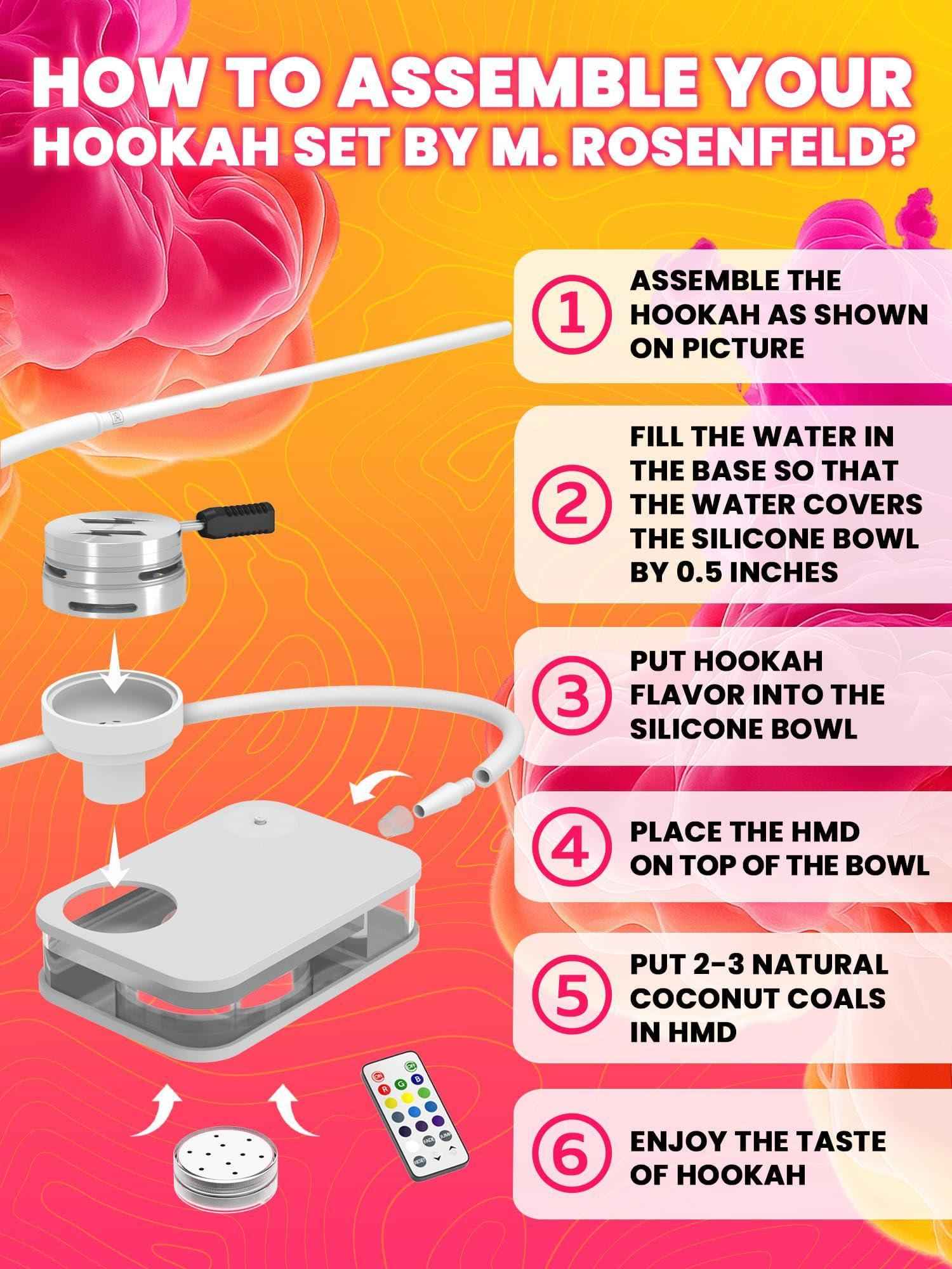 M. ROSENFELD Portable White Hookah Set With Everything And Bag   Premium White Small Hookah Set For Travel Flat Hookah Box Hookah Set With Charcoal Holder   Travel Hookah Set With Everything