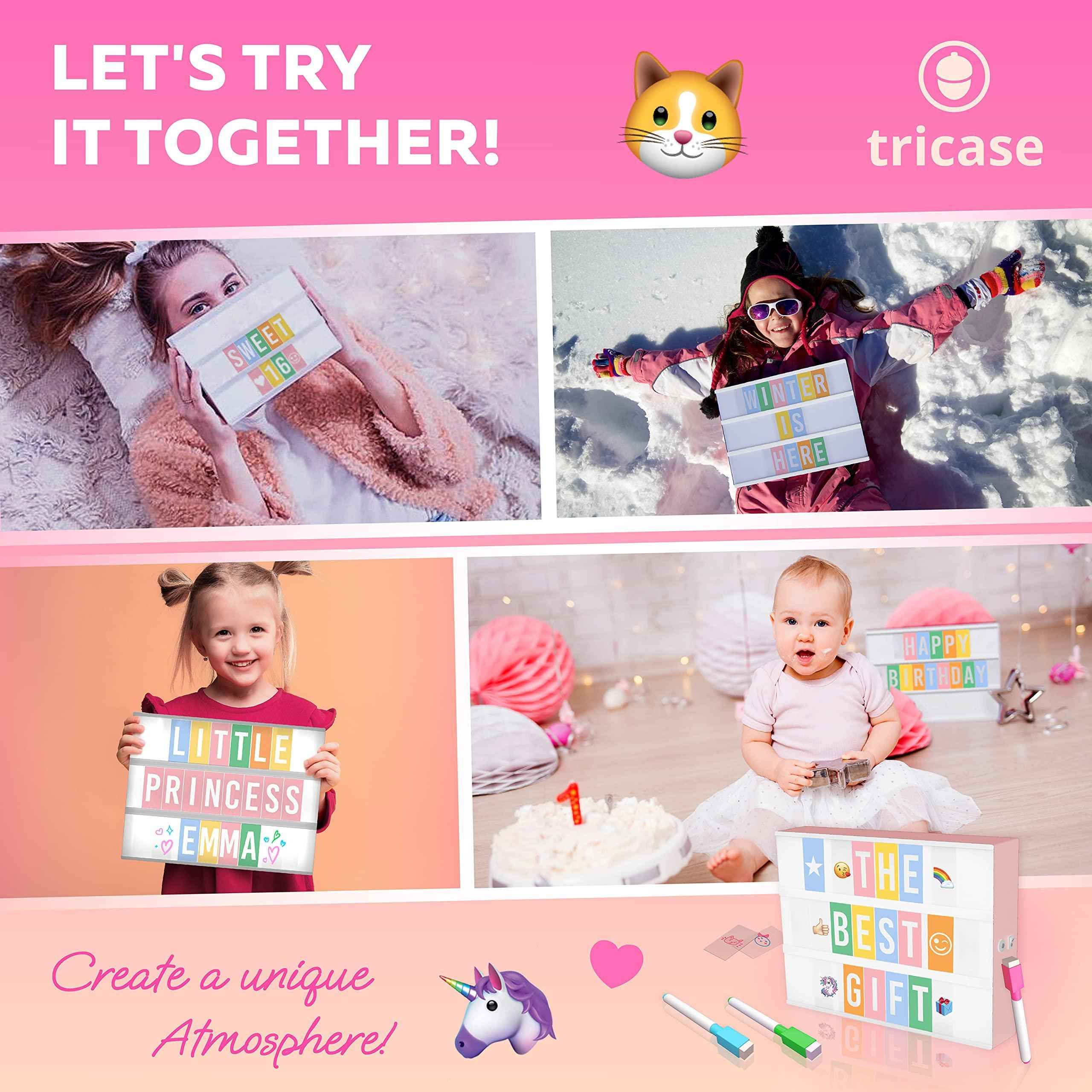 Pink Cinema Light Box with 312 Letters Emojis & 3 Markers   Led Light Box for Home & Pink Room Decor   Premium Light Up Letter Board   Best Gift Idea for Women & Girls on Christmas or Birthdays