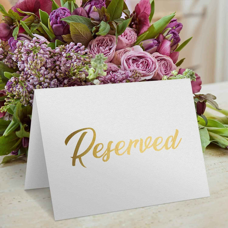 10 Pack Gold Reserved Table Signs for Wedding Party Restaurant Double Sided Reserved Table Signs Gold Reserved Signs for Tables Gold Table Reserved Cards White Paper Reserved Table Tent Card