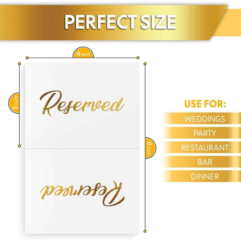10 Pack Gold Reserved Table Signs for Wedding Party Restaurant Double Sided Reserved Table Signs Gold Reserved Signs for Tables Gold Table Reserved Cards White Paper Reserved Table Tent Card