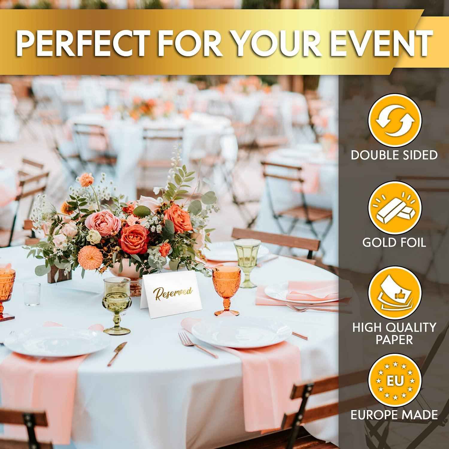 10 Pack Gold Reserved Table Signs for Wedding Party Restaurant   Double Sided Reserved Table Signs   Gold Reserved Signs for Tables   Gold Table Reserved Cards   White Paper Reserved Table Tent Card
