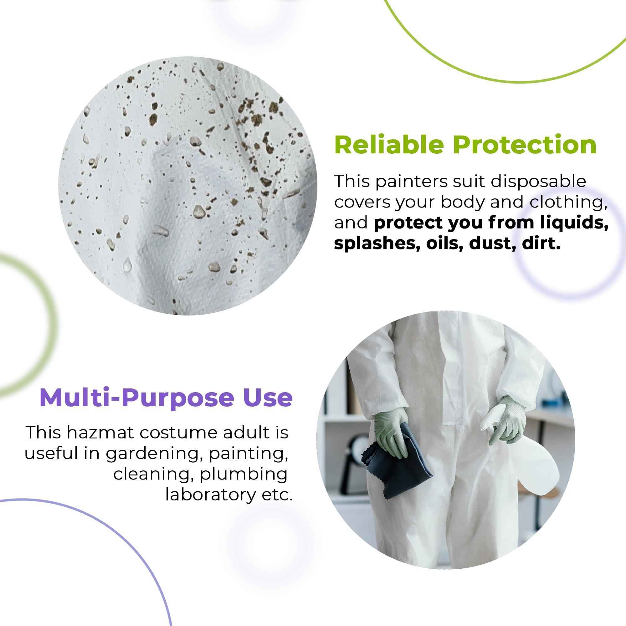 AMZ Medical Supply Disposable Coveralls for Men Women 2X Large Pack of 5 White Hazmat Suits Disposable with Hood Zipper 60gsm Microporous Hazmat Suit Costume Waterproof Lab Coveralls Disposable