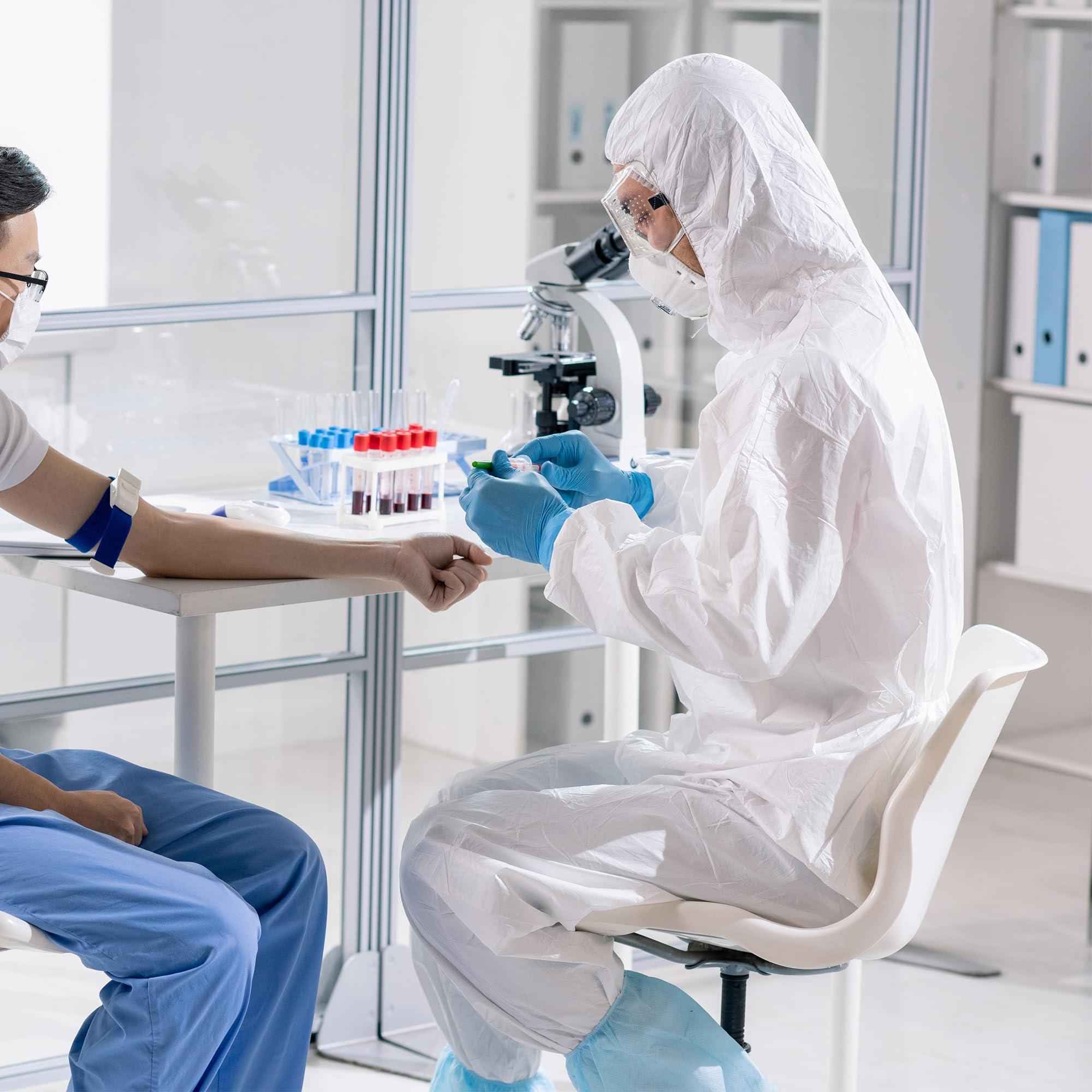 AMZ Medical Supply Disposable Coveralls for Men Women 2X Large Pack of 5 White Hazmat Suits Disposable with Hood Zipper 60gsm Microporous Hazmat Suit Costume Waterproof Lab Coveralls Disposable