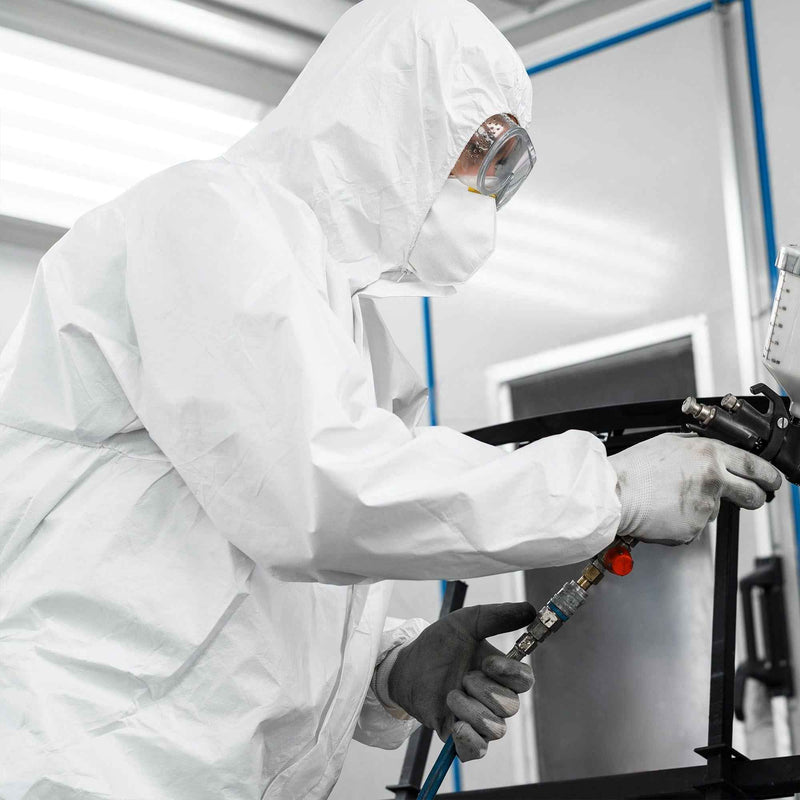 AMZ Medical Supply Disposable Coveralls for Men Women 2X Large Pack of 5 White Hazmat Suits Disposable with Hood Zipper 60gsm Microporous Hazmat Suit Costume Waterproof Lab Coveralls Disposable