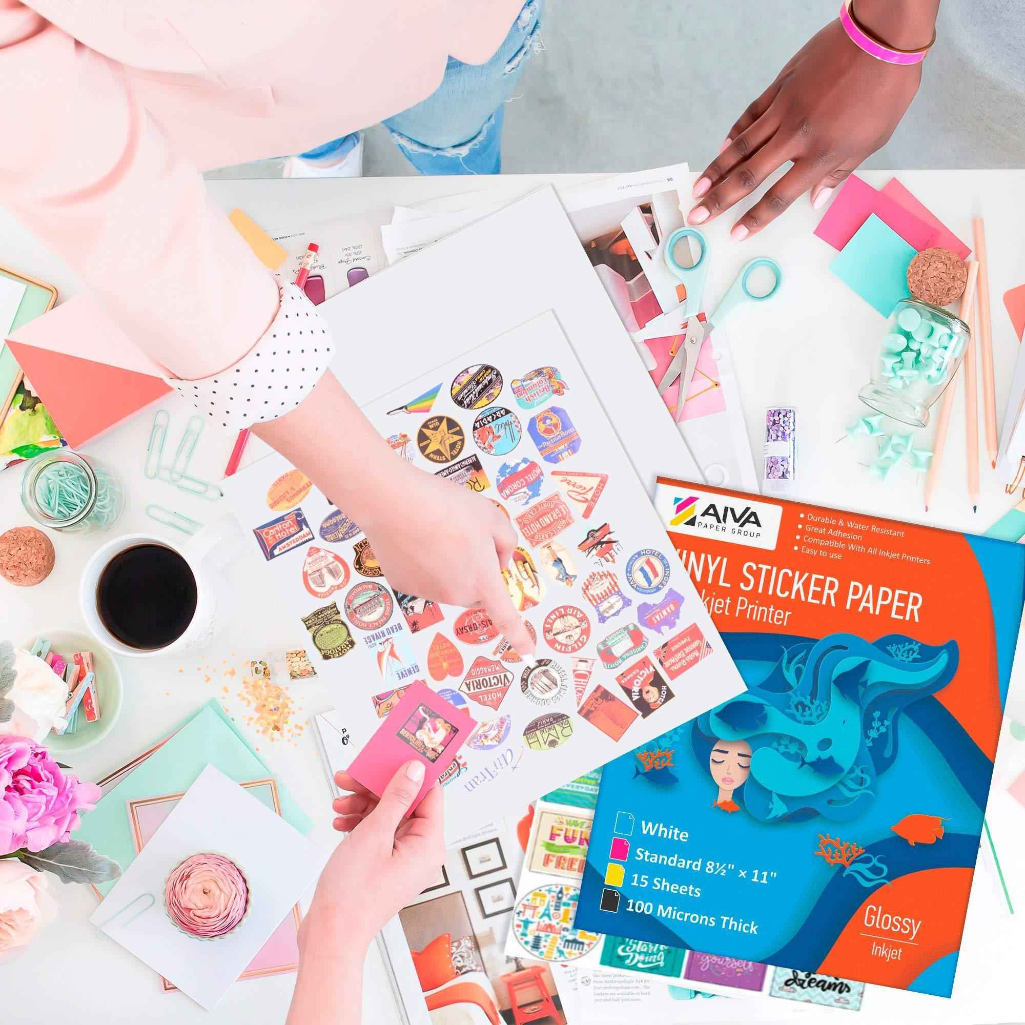 Printable Vinyl Sticker Paper for Inkjet Printer Glossy White 15 SelfAdhesive Sheets Waterproof Decal Paper Standard Letter Size 8.5x11