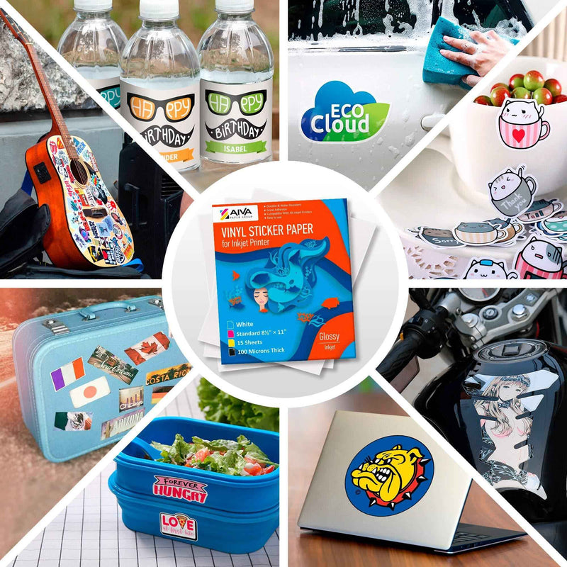 Printable Vinyl Sticker Paper for Inkjet Printer Glossy White 15 SelfAdhesive Sheets Waterproof Decal Paper Standard Letter Size 8.5x11