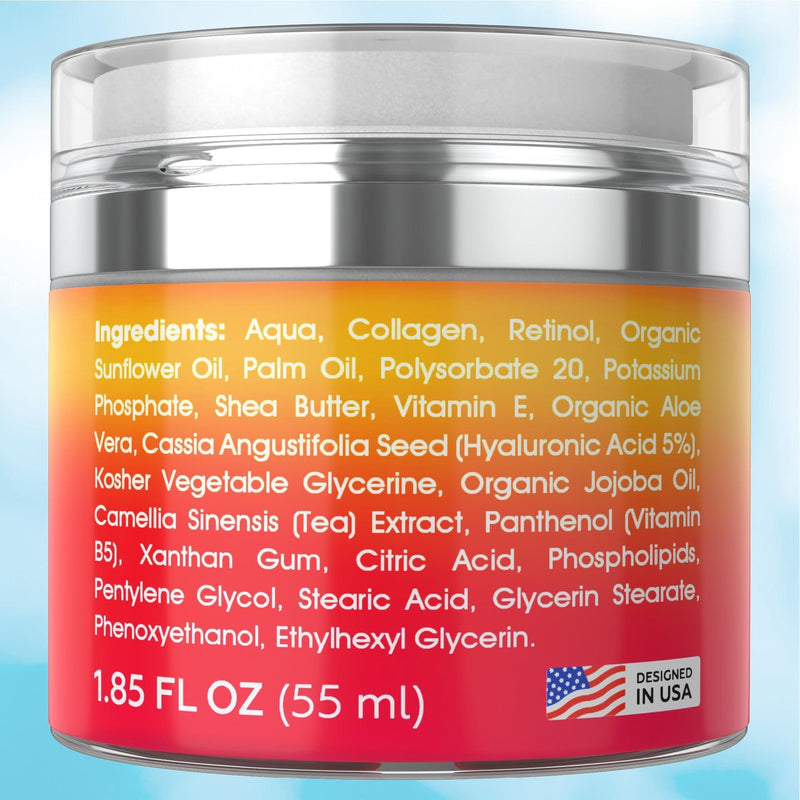 Retinol Cream for Face   Collagen and Retinol Moisturizer with Hyaluronic Acid Day Night Anti Aging Retinol Face Moisturizer for Women Men Collagen Cream for Face Reduces Wrinkles Dryness 1.85 Oz - GreatEagleInc