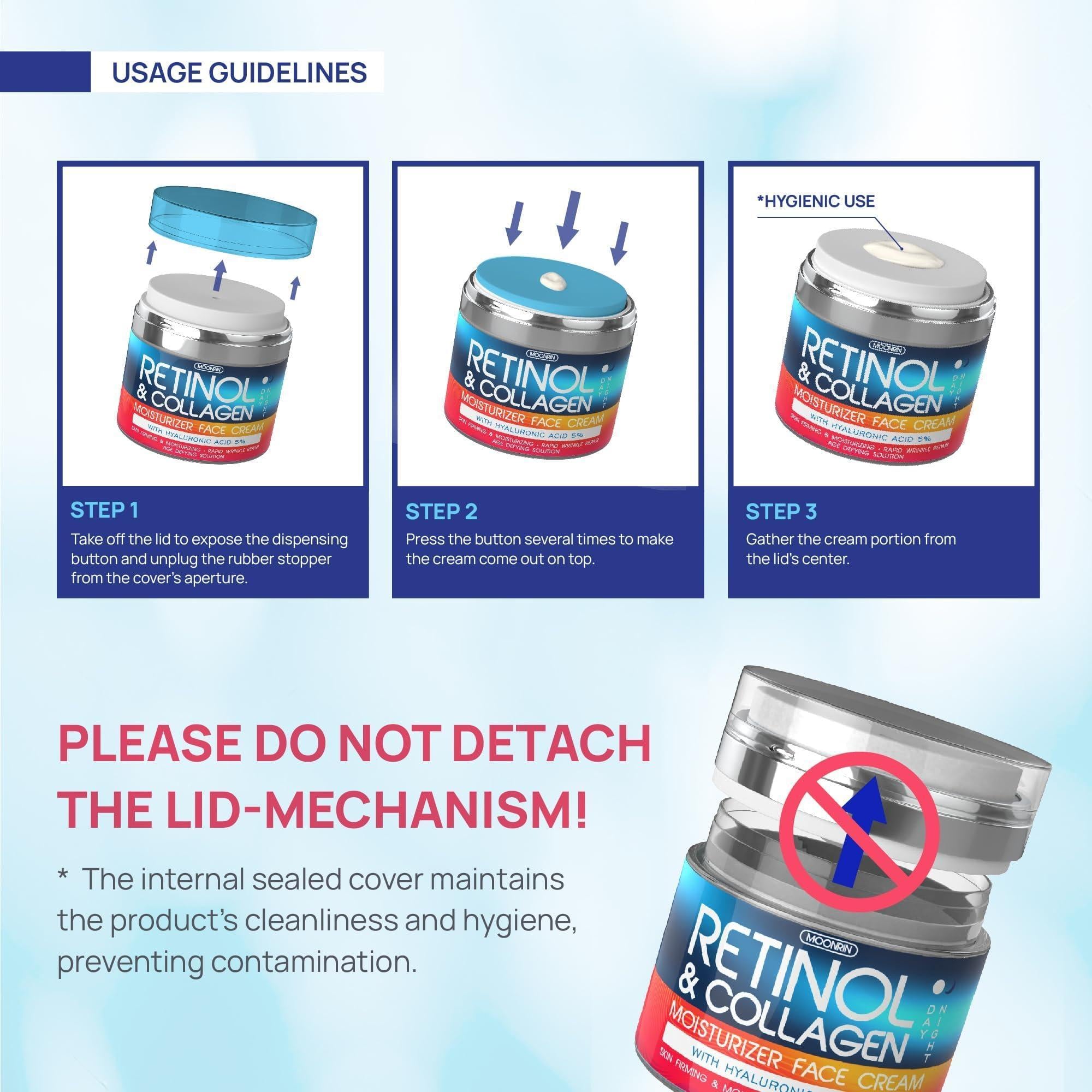 Retinol Cream for Face   Collagen and Retinol Moisturizer with Hyaluronic Acid Day Night Anti Aging Retinol Face Moisturizer for Women Men Collagen Cream for Face Reduces Wrinkles Dryness 1.85 Oz - GreatEagleInc