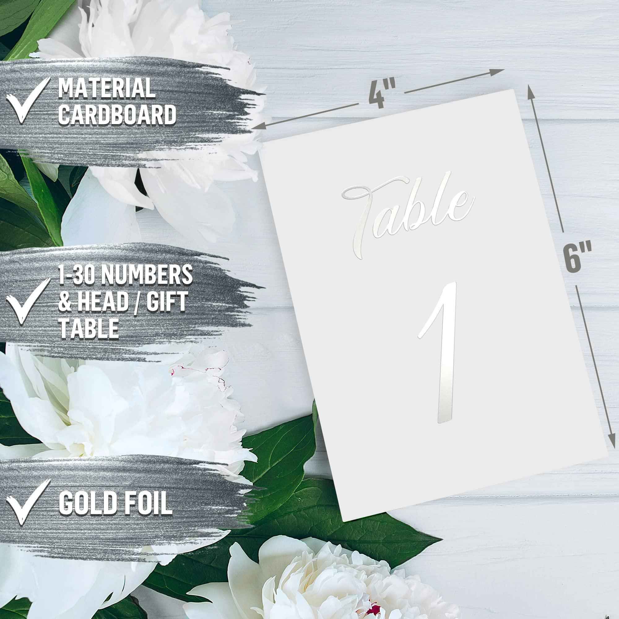 Silver Table Numbers 1 30 for Wedding Reception   Silver Foil Table Number Cards 4x6 in with Head & Gift Table   Restaurant Table Numbers   Wedding Numbers for Tables Card Stock Wedding Table Numbers