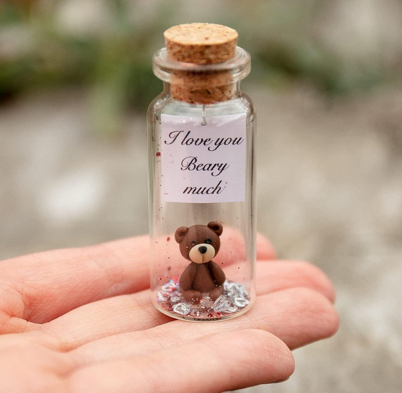 Cute Girlfriend and Boyfriend Gifts Personalized Anniversary Present for Her Him Custom Birthday Gift Idea for Women Men (Brown Bear I Love You Beary Much Gift Bottle)