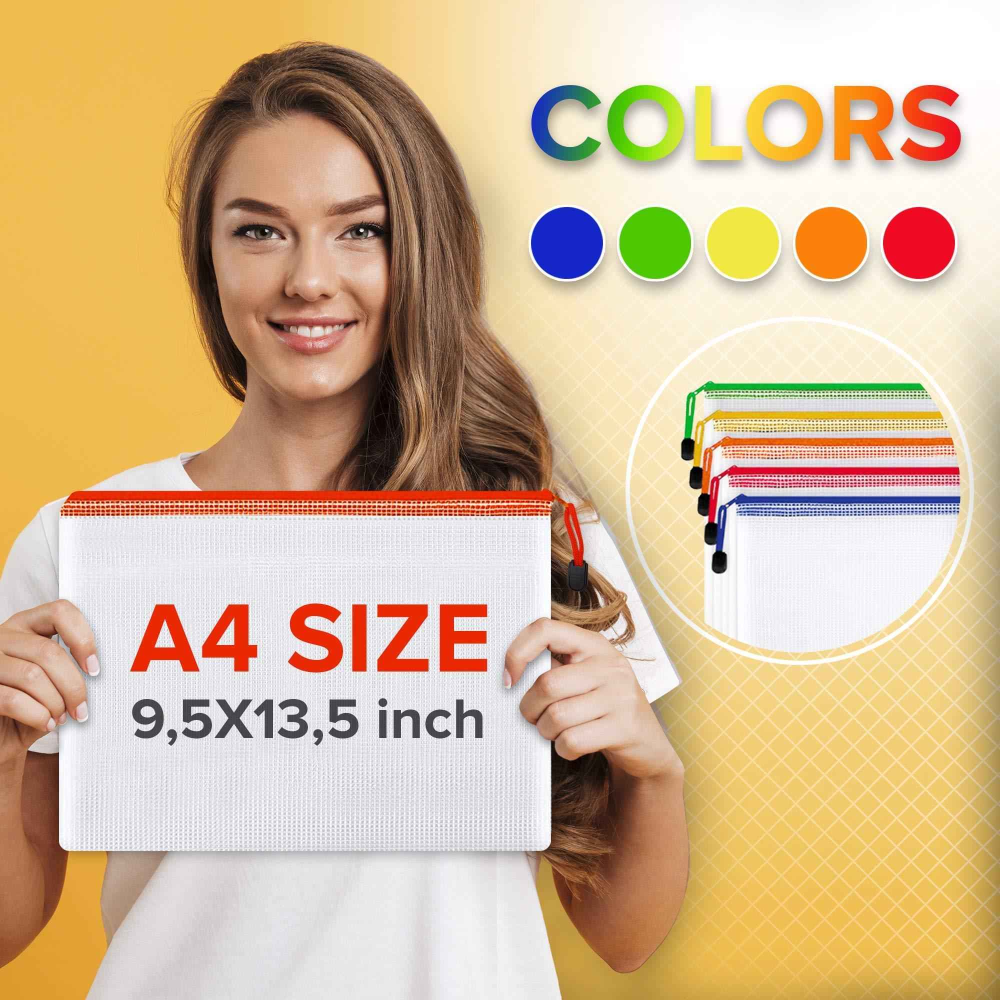 10 Pack Mesh Zipper Pouch Document Bag for School Office Supplies Storage Bags   A4 Waterproof Plastic Zip File Folders   Letter Size Plastic Pouch with Zipper   Mesh Storage Bags with Zipper