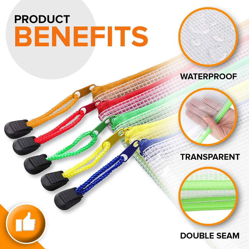 10 Pack Mesh Zipper Pouch Document Bag for School Office Supplies Storage Bags   A4 Waterproof Plastic Zip File Folders   Letter Size Plastic Pouch with Zipper   Mesh Storage Bags with Zipper