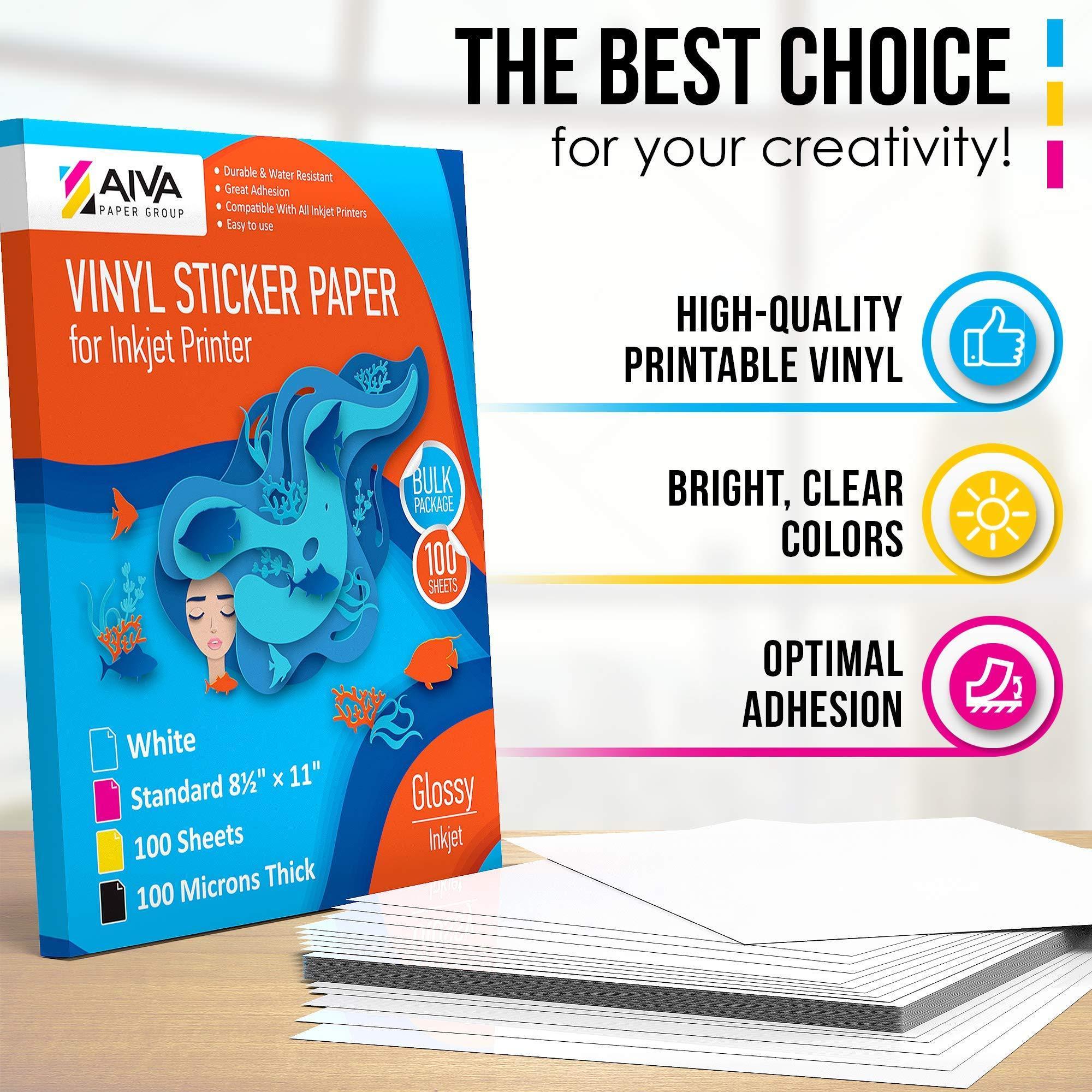 Printable Vinyl Sticker Paper Waterproof Decal Paper for Inkjet Printer 100 SelfAdhesive Sheets Glossy White Standard Letter Size 8.5x11