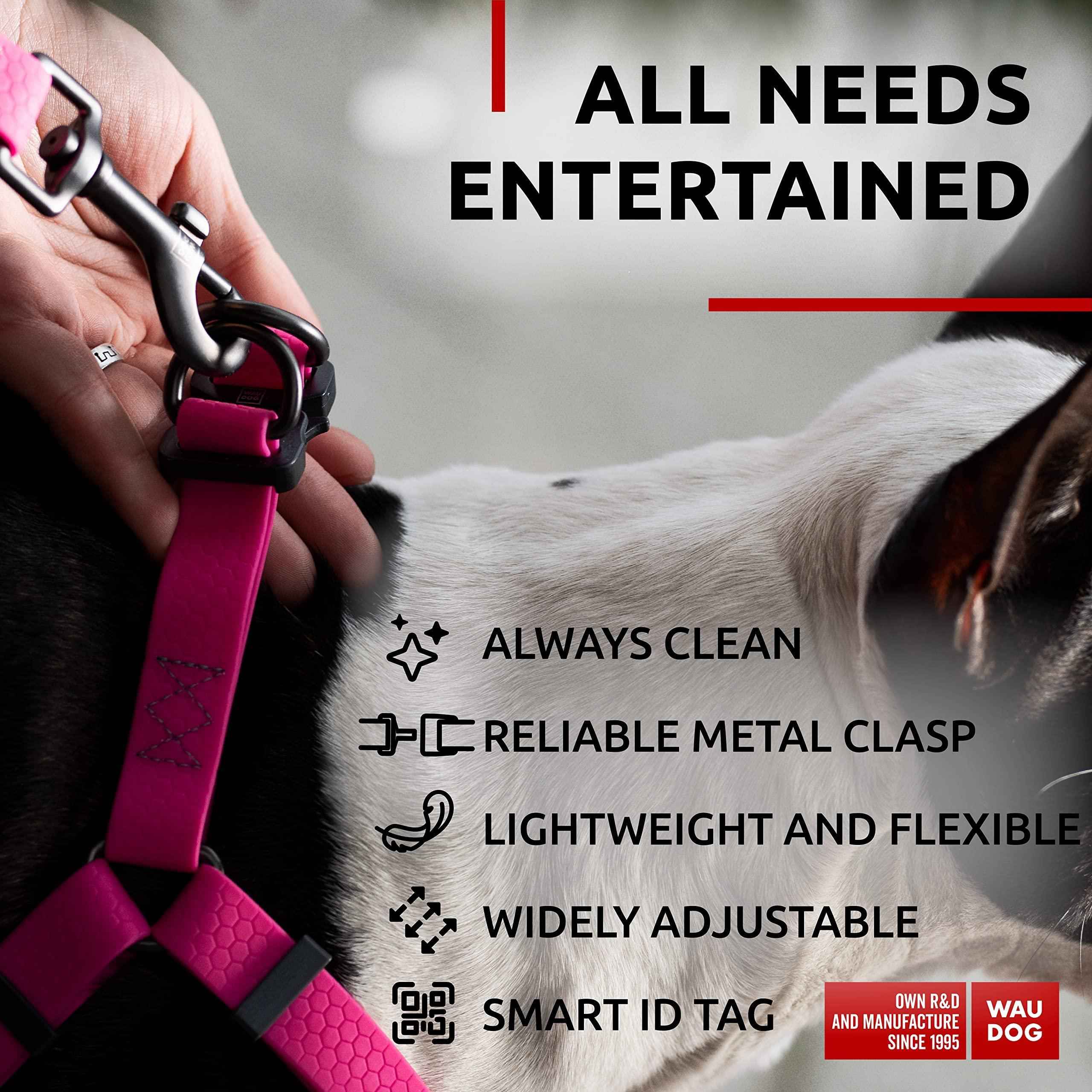 Waterproof Dog Harness   Adjustable Dog Harness for Large Dogs Small and Medium Dogs   Heavy Duty Dog Harness with Durable Metal Clasp and QR Dog Tag   Boy & Girl Dog Harness   Pink (20 32in)