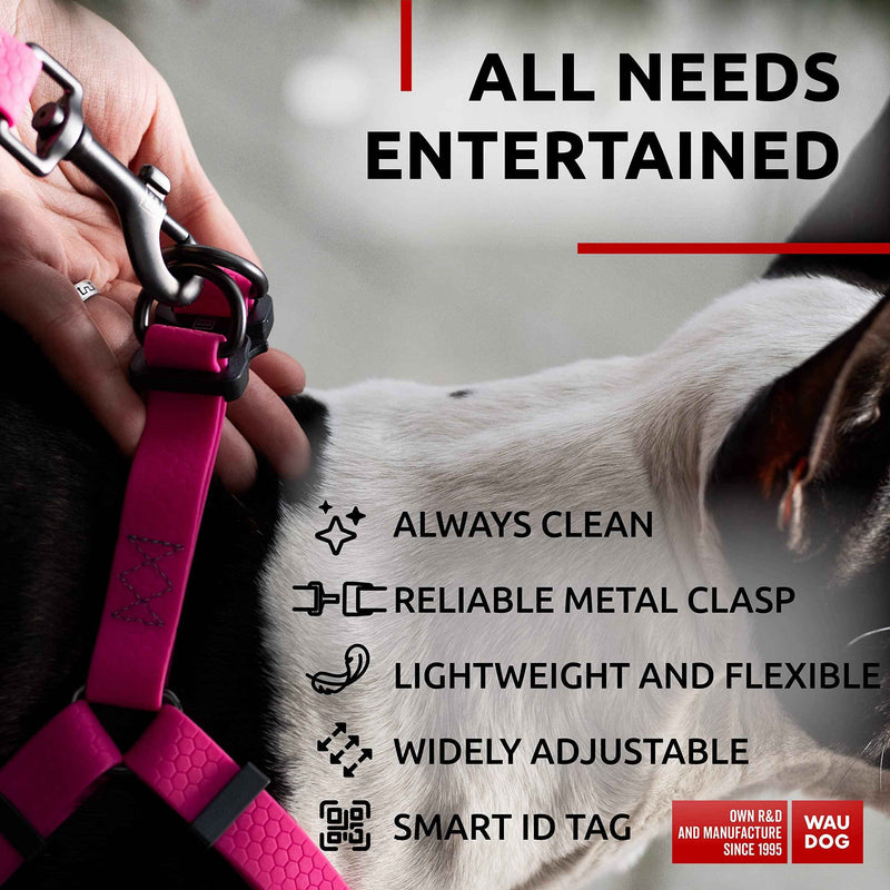 Waterproof Dog Harness   Adjustable Dog Harness for Large Dogs Small and Medium Dogs   Heavy Duty Dog Harness with Durable Metal Clasp and QR Dog Tag   Boy & Girl Dog Harness   Pink (20 32in)