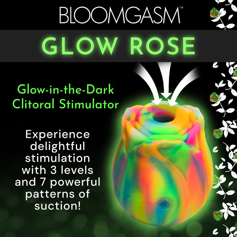 Glow Rose Glow-in-the-Dark Rose Clit Stimulator - Rainbow - GreatEagleInc