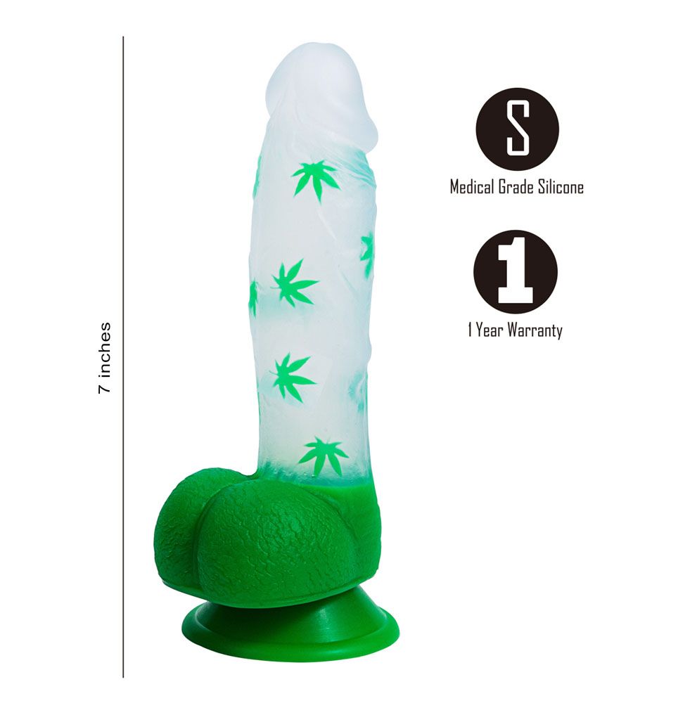 Leif 7 In 420 Pot Leaf Print Silicone Dong - GreatEagleInc